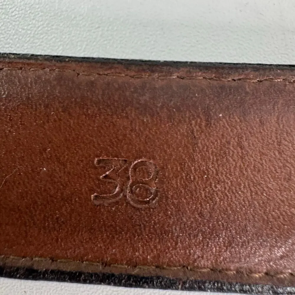Vintage USA Brown Leather Belt Solid Brass Buckle (38) Flaws